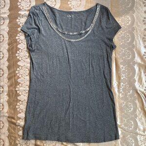 LOFT Charcoal Short Sleeve Top with Silver Accents